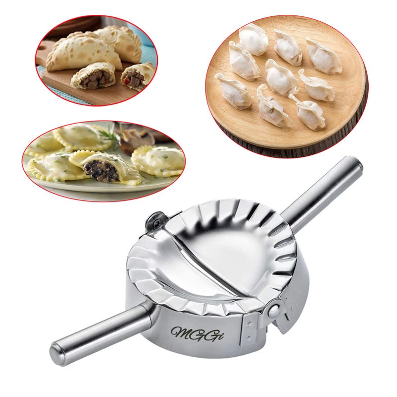 MGGi Stainless Steel Ravioli Mold Pierogi Dumpling Maker,X-Large Size 5" Goya Empanada Press Mold, Ravioli Mould Crimper,Wraper Dough Cutter - for Pie Ravioli Chinese Dumpling Pastry,With long handle - Image 1